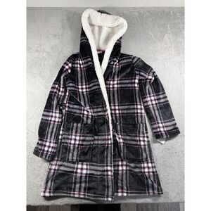 NWT Jenni Intimates  Women's Plush‎ Sherpa Lining Hood Robe Plaid XS-S **